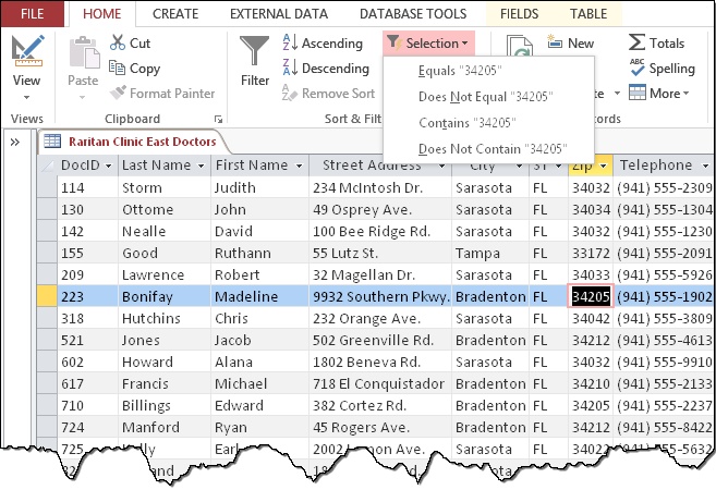 Database Query used to search, sort or select records
